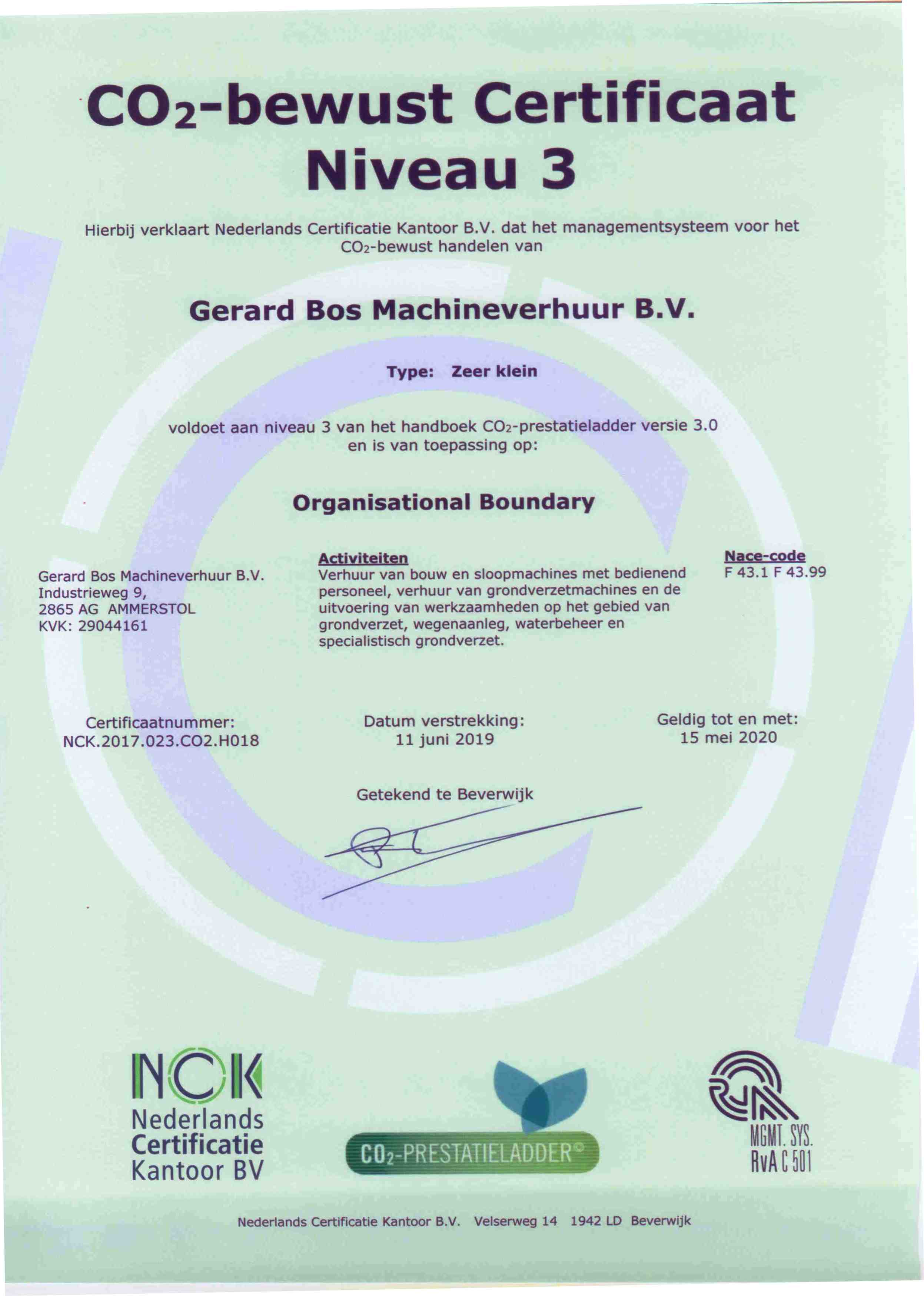 CO2 bewust Certificaat Niveau 3 dd 11-06-2019